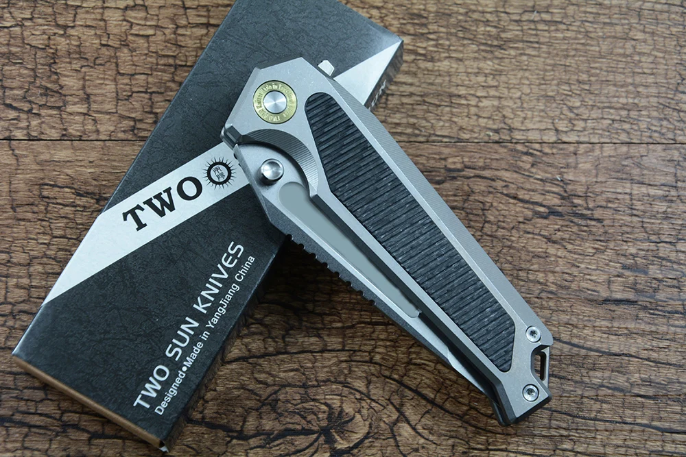 Складной нож TWOSUN TS606 с клинком K110 Stonewashed, быстрое открывание флиппером, рукоять из титана TC4, для охоты и активного отдыха (art.: 3920db9079ccd) - 3920db9079ccd