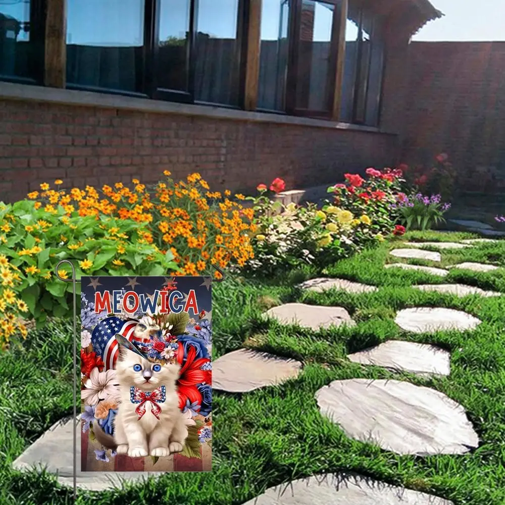 Патриотический Садовый флаг кошки 4 июля для наружного использования 12x18 дюймов