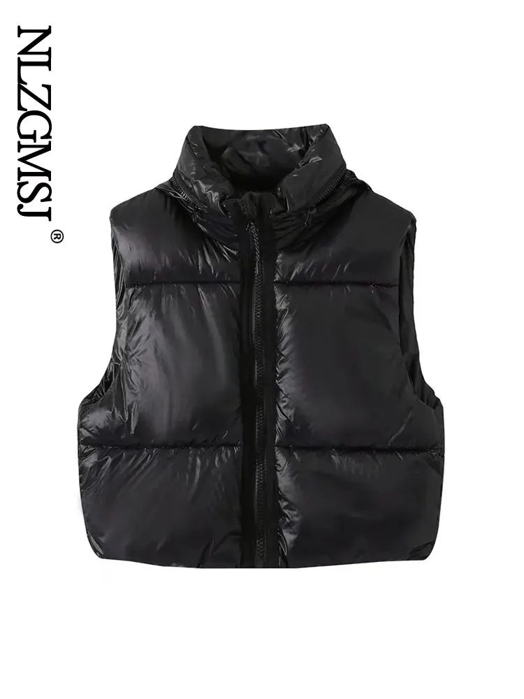 

TRAF Women 2022 Fashion Solid Color Hooded Vest Retro Sleeveless Zipper Women's Vest Jacket Streetwear