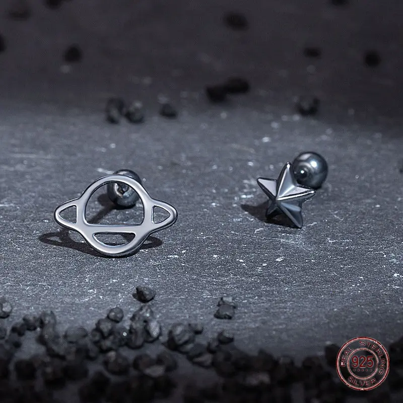 

Женские серьги в виде космической планеты, асимметричные серьги из стерлингового серебра 925 пробы с геометрическим рисунком