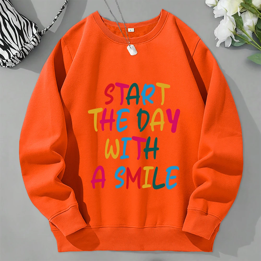Start The Day With Asmile Print Мужские толстовки с круглым вырезом без капюшона Мужская