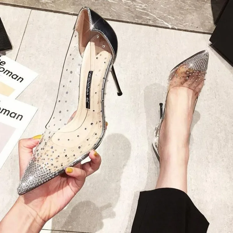 Новинка Роскошные туфли в сказочном стиле прозрачные на высоком тонком каблуке с