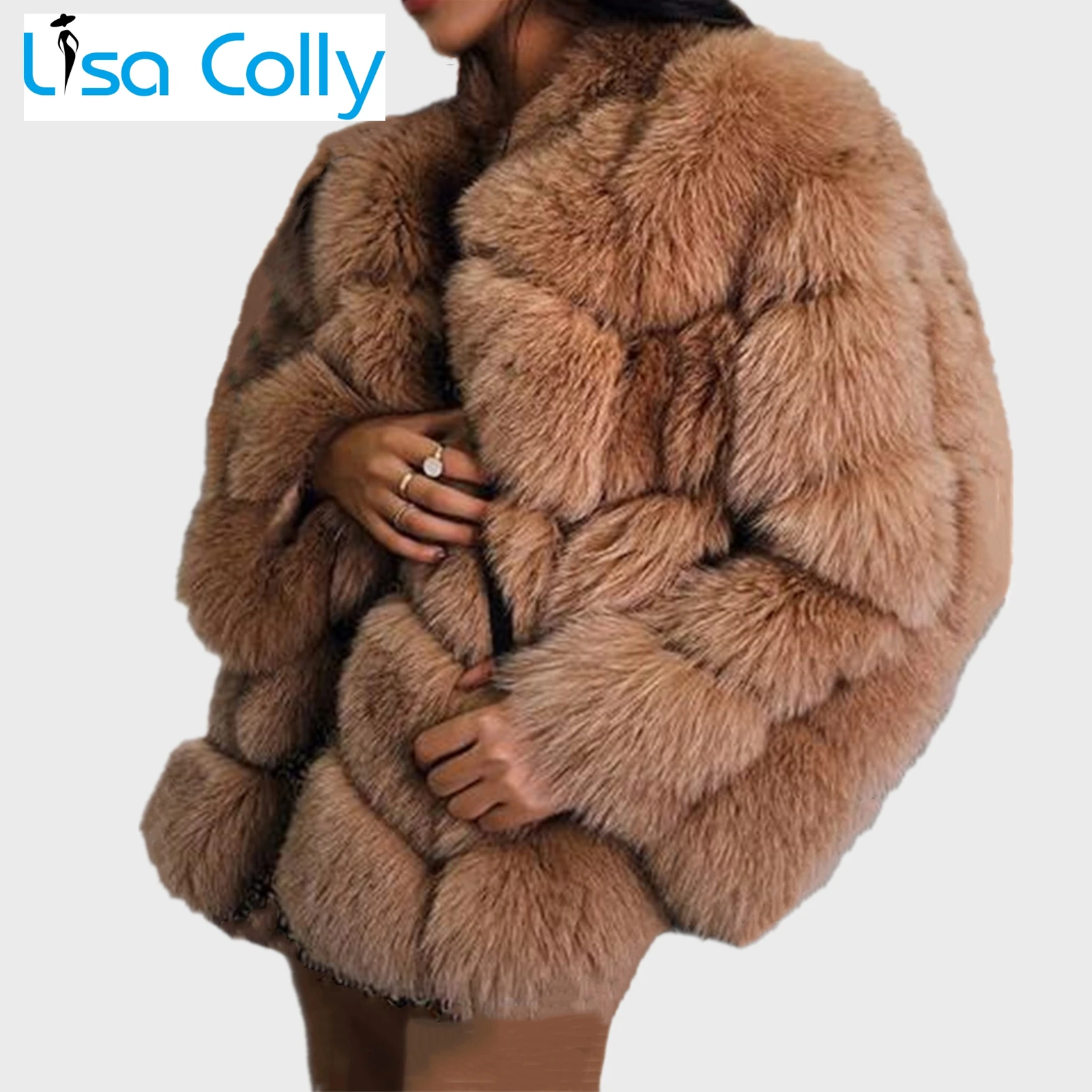 Women Winter Outwear New Luxury Faux Fox Fur Coat Fluffy Faux Fur Coat Jacket Casual Long Sleeve Furs Coat Overcoat