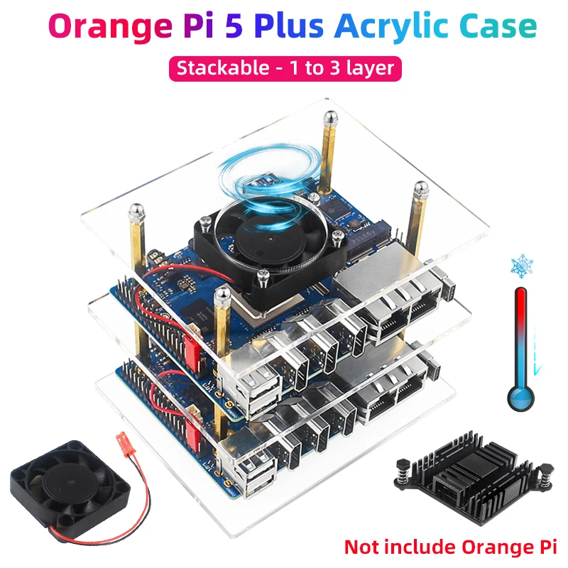 

Orange Pi 5 Plus Acrylic Case Tranparent Shell 1 to 3 Layer Stackable Plate with Cooling Fan Optional Heat Sink for OPI 5 Plus