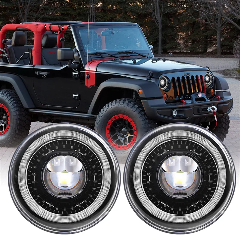 

7 Inch Led Headlight with Yellow & White Angel Eye Round 7'' Headlights DRL for Jeep Wrangler Lada Niva 4x4 Suzuki Samurai SJ410