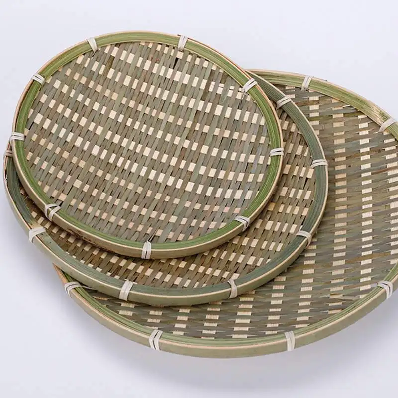 Белый круглый поднос Boho Chic плетеная лоток Плетеный ротанговый плоский овощи