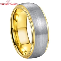 6mm 8mm mens womens wedding bands gold tungsten carbide ring domed stepped design comfort fit brushed finish new style