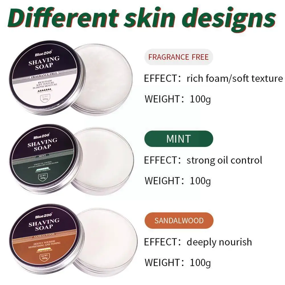 

100g Mint Scent Men's Shaving Cream Mint Sandalwood Foam Cleaning Care Soap Soap Safe Cream Beard Shaving Non-irritating K4a3