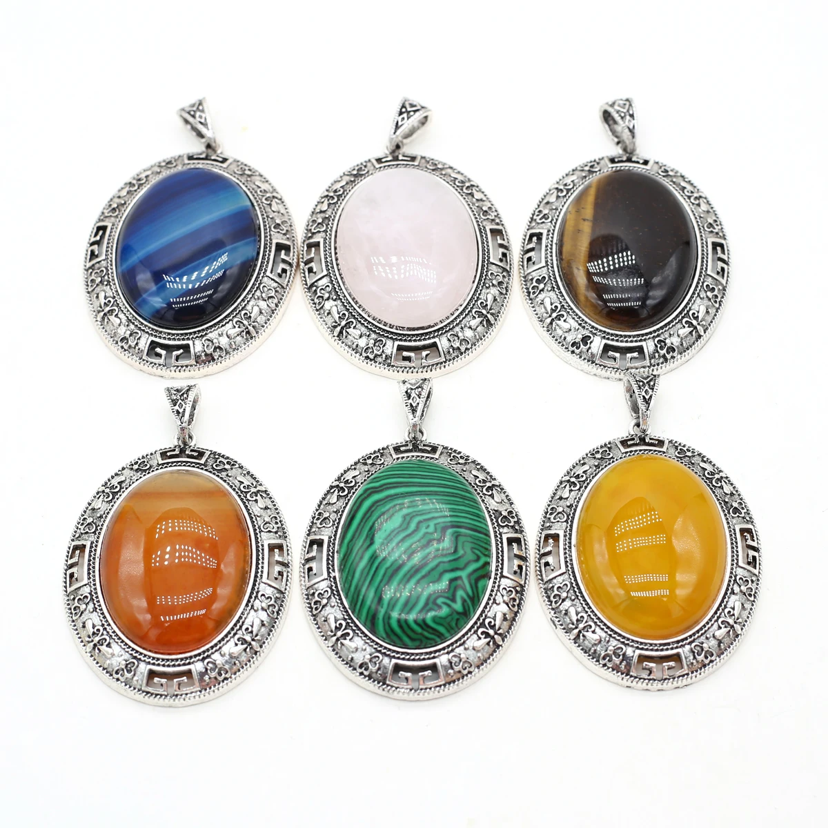 

Natural Stone Pendant Oval Shape Natural Amethysts Green Aventurines Pendant Charm for Making DIY Jewerly Necklace 45x69mm