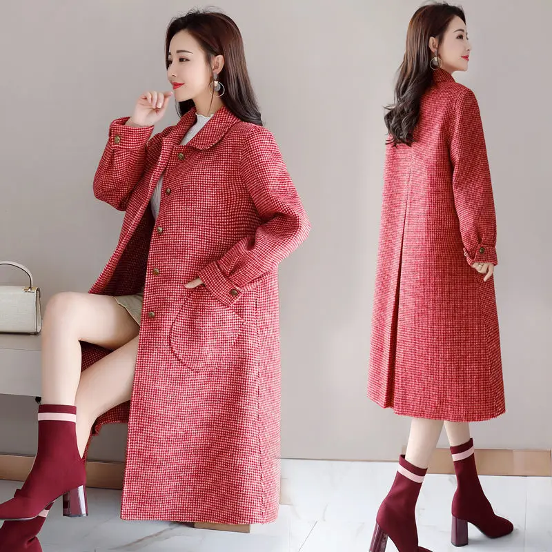 

Woolen Coat Female Long Houndstooth Ladies Autumn Winter Thicken Loose Lapel High Quality Women's Jacket Cashmere Coat Max Mara