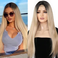 synthetic lace wig 26 long straight ombre blonde wigs for women lace wig fashion heat resistant cosplay daily