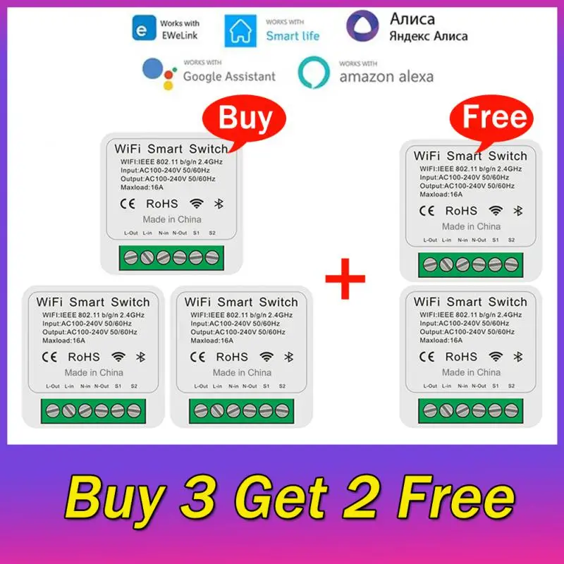 

EWeLink Wifi 16A MINI Smart Switch DIY 2-way Control Modules Remote Control Circuit Breaker Timer Works With Alexa Google Home