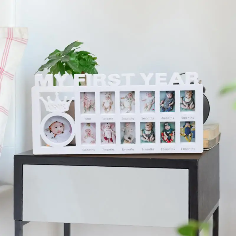 

Plastic Photo Frame Souvenirs Commemorate Kids Growing Memory Gift DIY 0-12 Month Baby "MY FIRST YEAR" Pictures Display