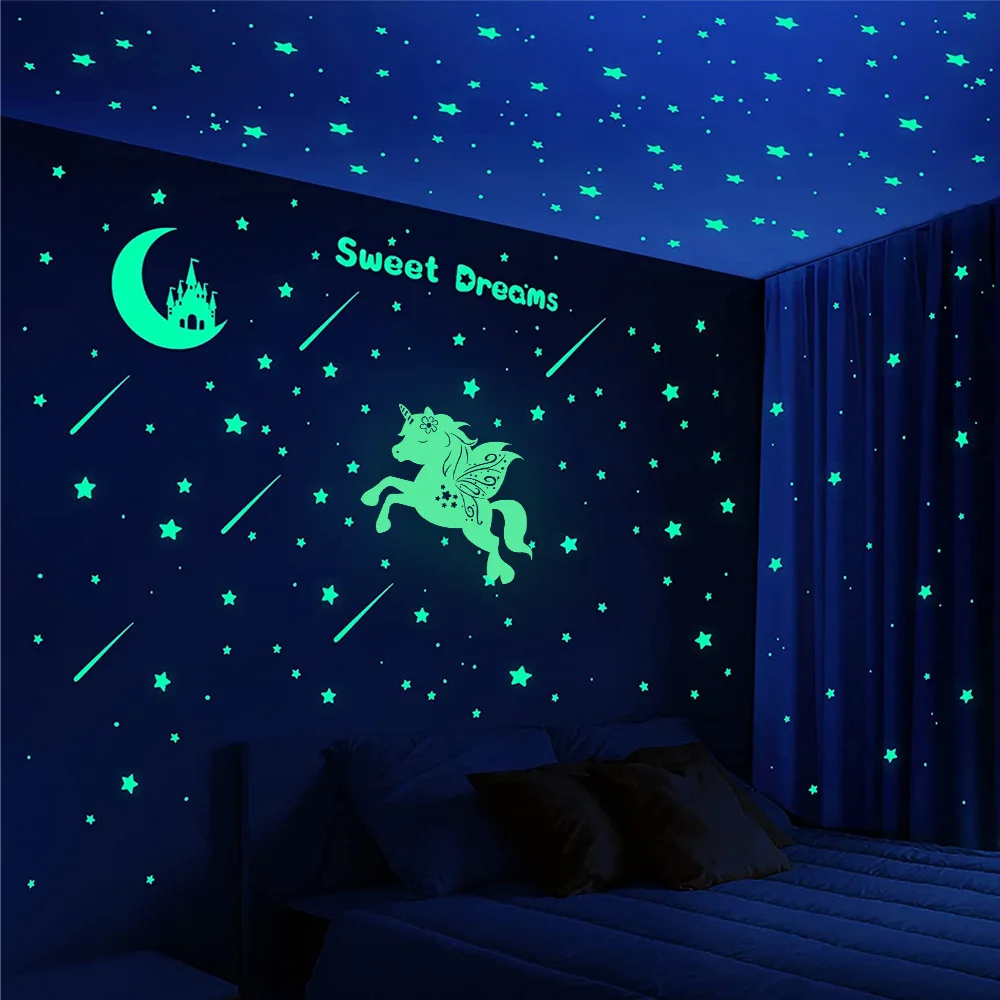 

3D звезды луна светятся в темноте наклейки на стену светящиеся флуоресцентные наклейки на стену для детей детская комната спальня потолок д...