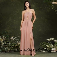 yipeisha spaghetti strap baby pink high slit bridesmaid dresses with chiffon 2022 strapless sleeveless wedding party gowns new