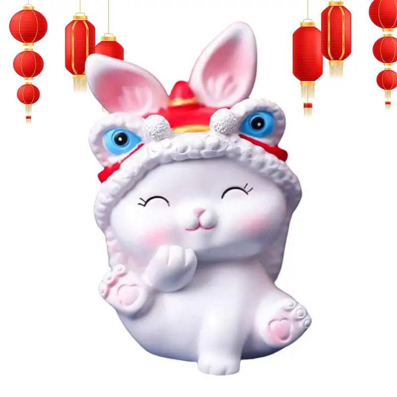 

2023 Miniature Rabbit Figures Adorable Resin Chinese Zodiac Rabbit Ornament Fun Festive Animals Decoration For Office Table Desk