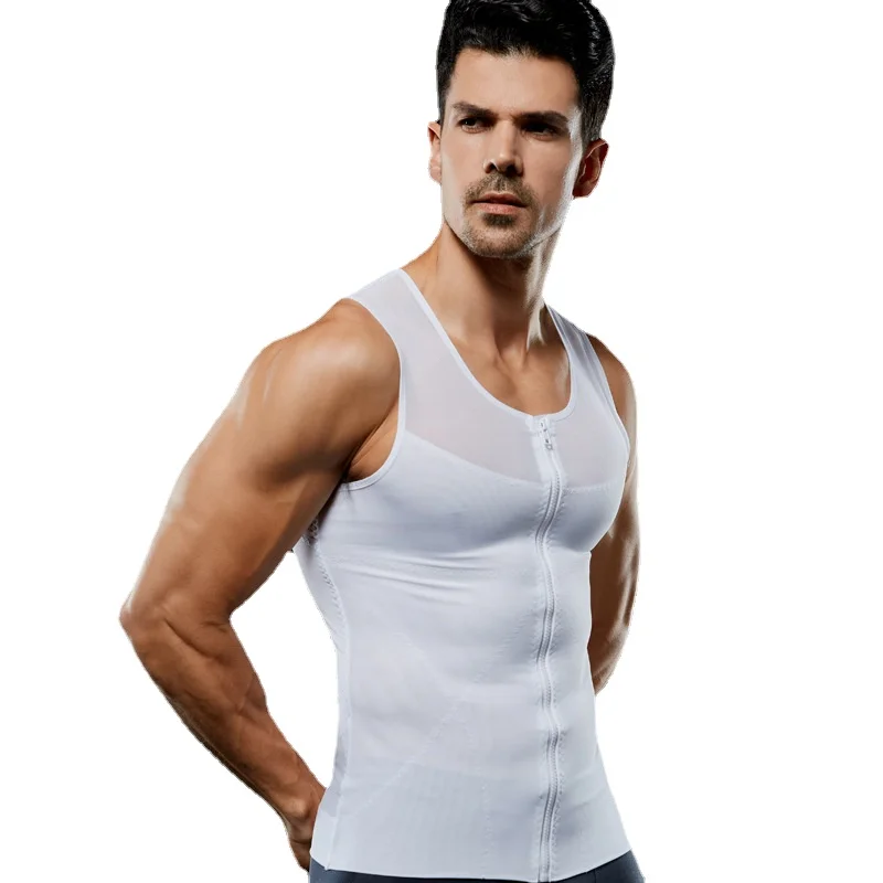 HaleyChan Men Powernet Body Shaper Slimming Vest Chest Compression Shirt Tight Undershirt Fitness Shapewear Corset Waist Trainer