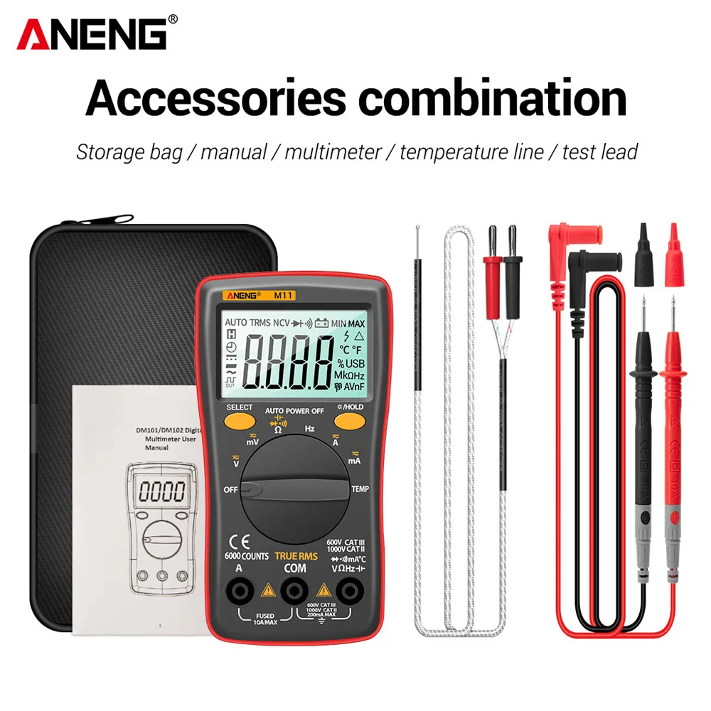 

ANENG M11 Profissional Digital Multimeter 6000 Counts Transistor Tester Multimetro Multitester Analogico Lcr Meter Rm101/zt102