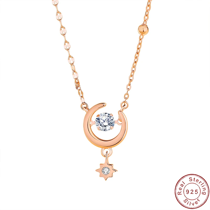 

Цепочка женская из серебра 925 пробы с фианитом, ожерелье цвета розового золота с кубическим цирконием AAA, цепочка до ключиц со звездой и луно...