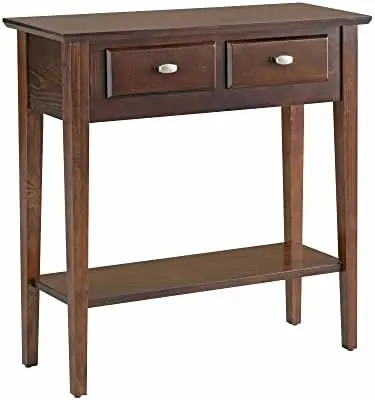 

Two Drawer Sofa Table Hall Console with Shelf, Chocolate Oak, 11 in x 30 in x 30 in (D x W x H)