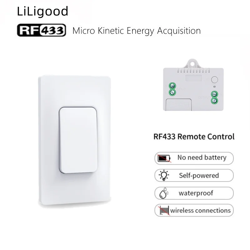 

LiLigood RF433 Wireless Switch Self Powered Without Battery 100m Remote Control Wall Light Switch Household Waterproof Switch