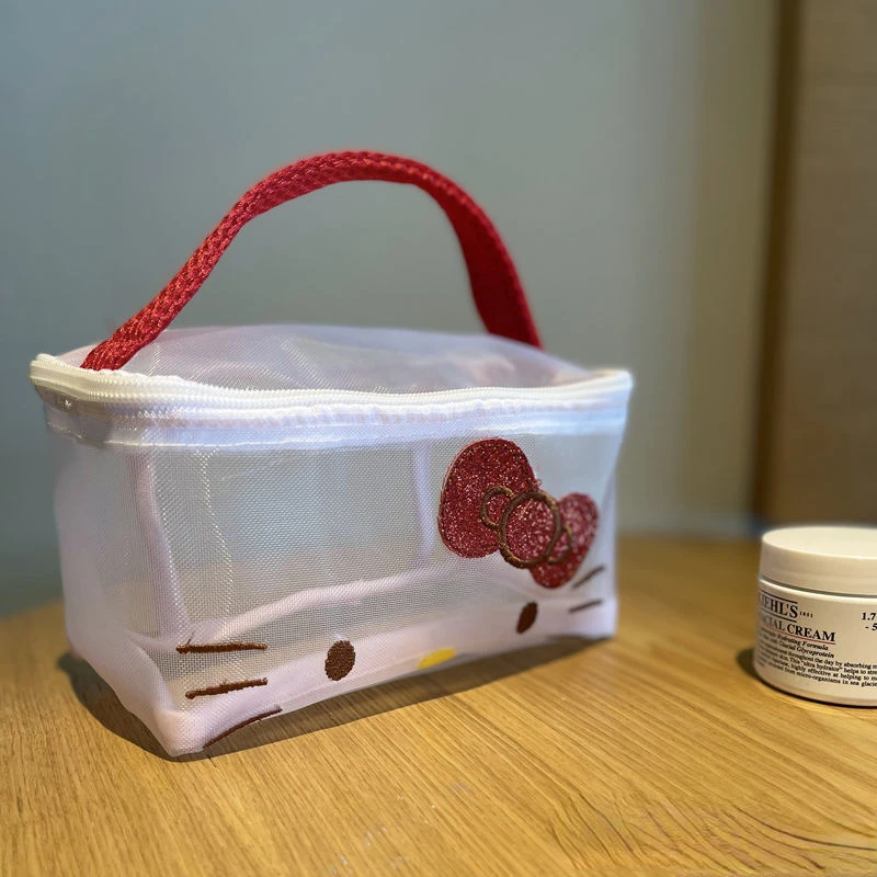 sanrio makeup bag kawaii pouch Portable Organizer Cosmetic Case Cute Cartoon Clow M Hollow Hand Wash Bag Girl Heart Fitness