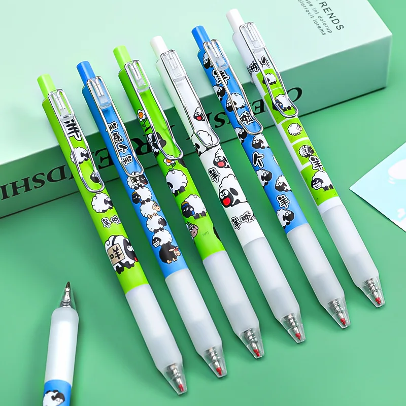 24 Pcs Wholesale Cute Lamb Press Pen Student Cartoon Stationery Writing Fountain Pen 0.5m Bullet Head High Color Black