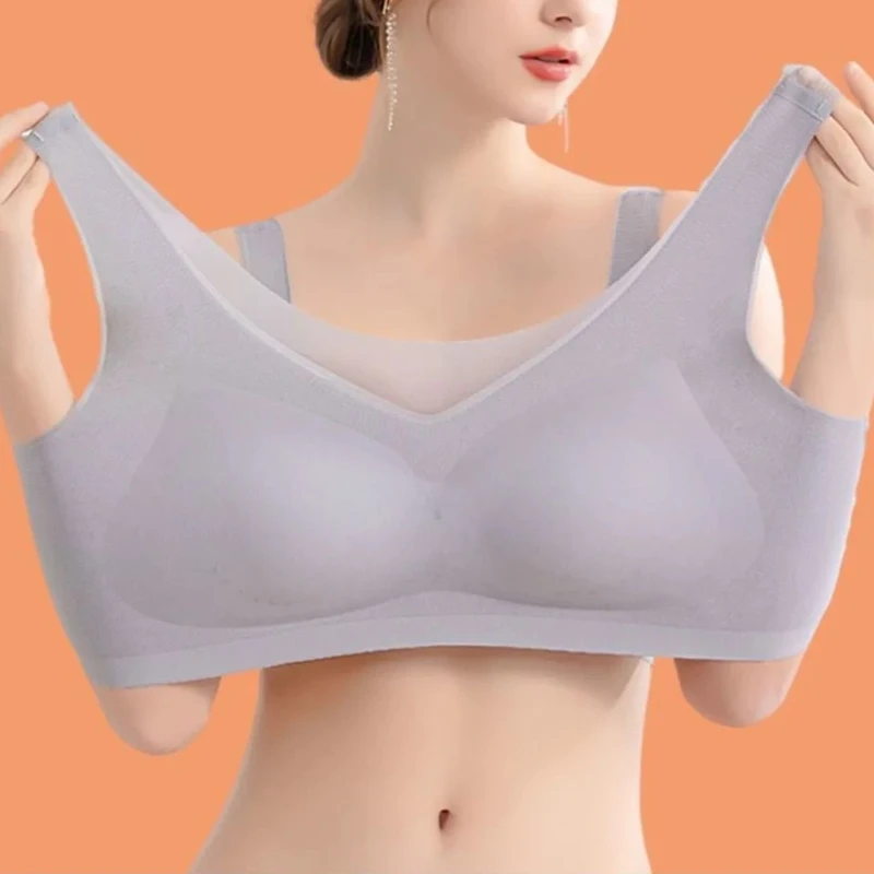 

Thin Latex Bra for Women Push Up Lingerie Plus size Seemless Unwired Crop Top Female Sleeping Underwear Summer Soft Fitness Bras