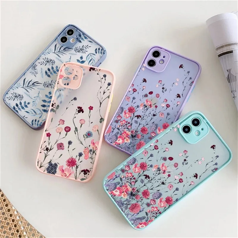 

Vintage Leaves Flower Phone Case For iPhone 12 11 13 Pro Max 12Mini X XR XS Max 8 7 Plus SE 2020 Camera Protection Hard PC Coque