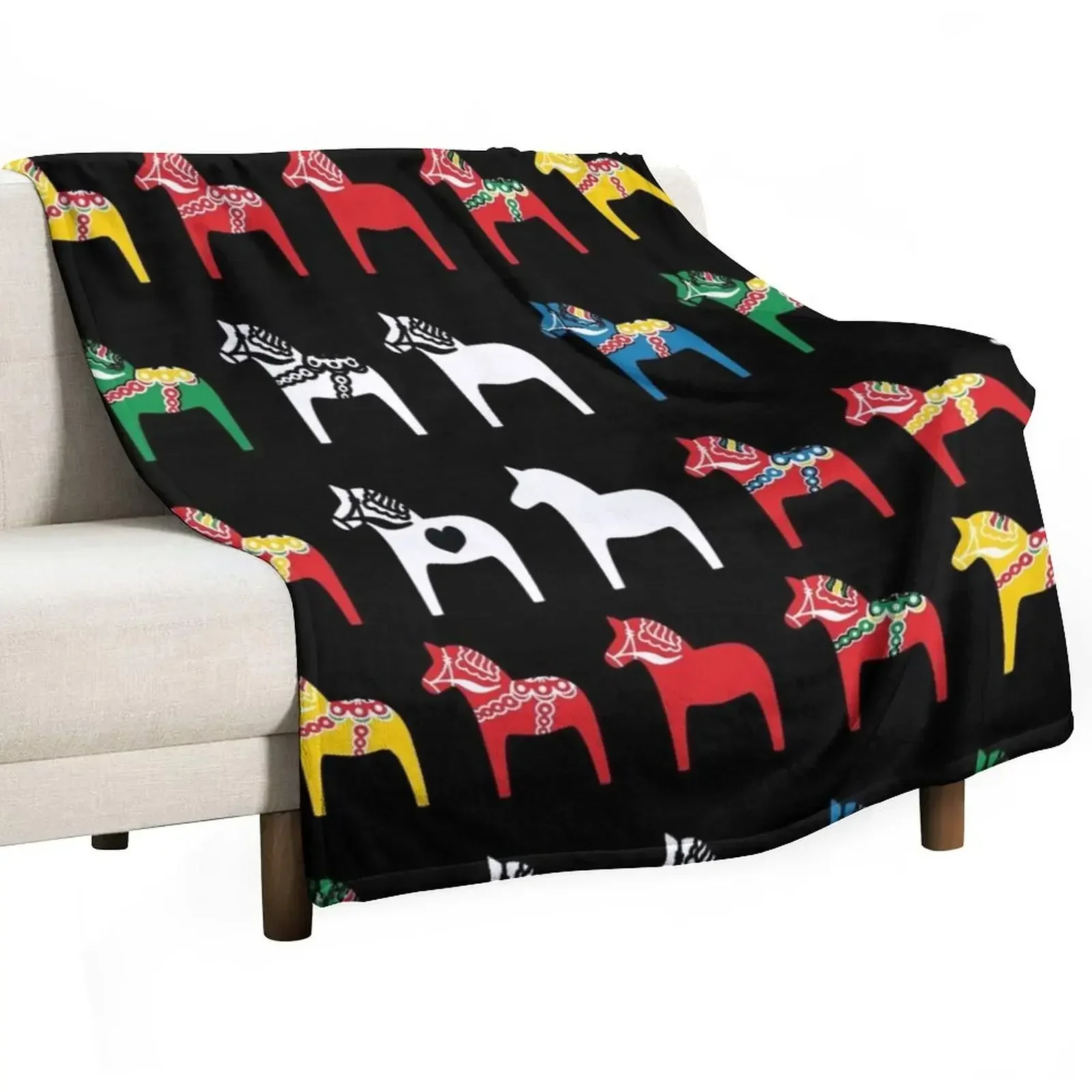 Dala Horses Dalarna Швеция Horse Dalecarlian Шведское красочное одеяло Многоцелевое милое