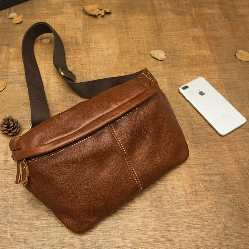 First layer cowhide large-capacity men's chest bag fashion simple high-quality genuine leather sport shoulder crossbody bags