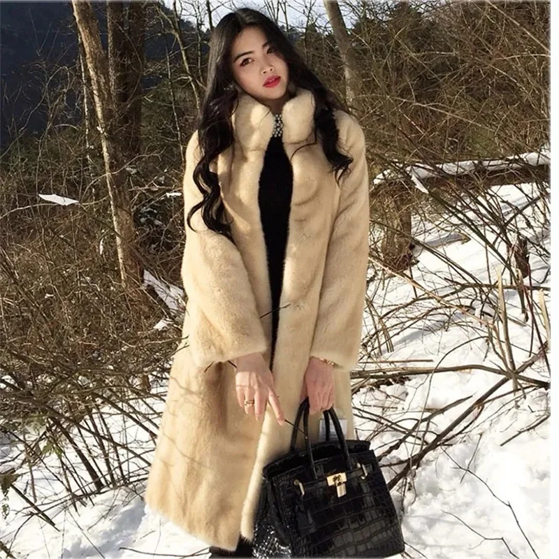 

Fur Coat Women's Mid-Length 2022 Winter New Mink Fur Coat Stand-Up Collar Straight Loose Imitation Velvet Mink Fur Winter New Q1