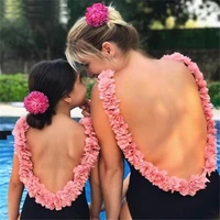 mother and daughter swimsuit womens bikini one piece swimsuit kids girls blackpink sleeveless swimwear with flounce 2022 summer