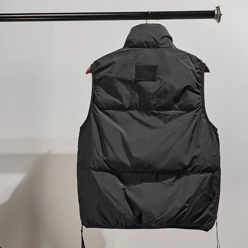 Down vest men wear stand collar casual black multi-pocket fashion warm coat in autumn and winter.
