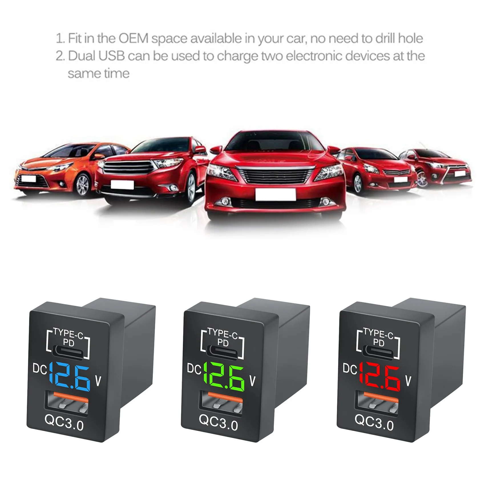 

Новинка зарядное устройство QC3.0 USB Автомобильное зарядное устройство разъем PD Type-C зарядное светодиодный цифровым вольтметром синего цвета ...