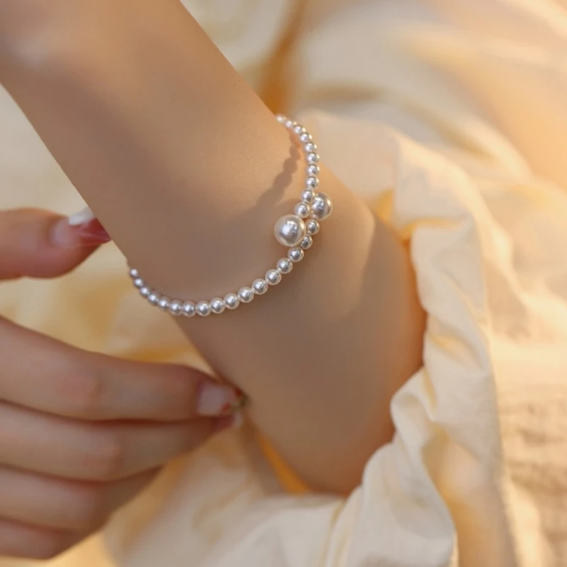 Французский винтажный жемчужный браслет простой акриловый шарик Регулируемый