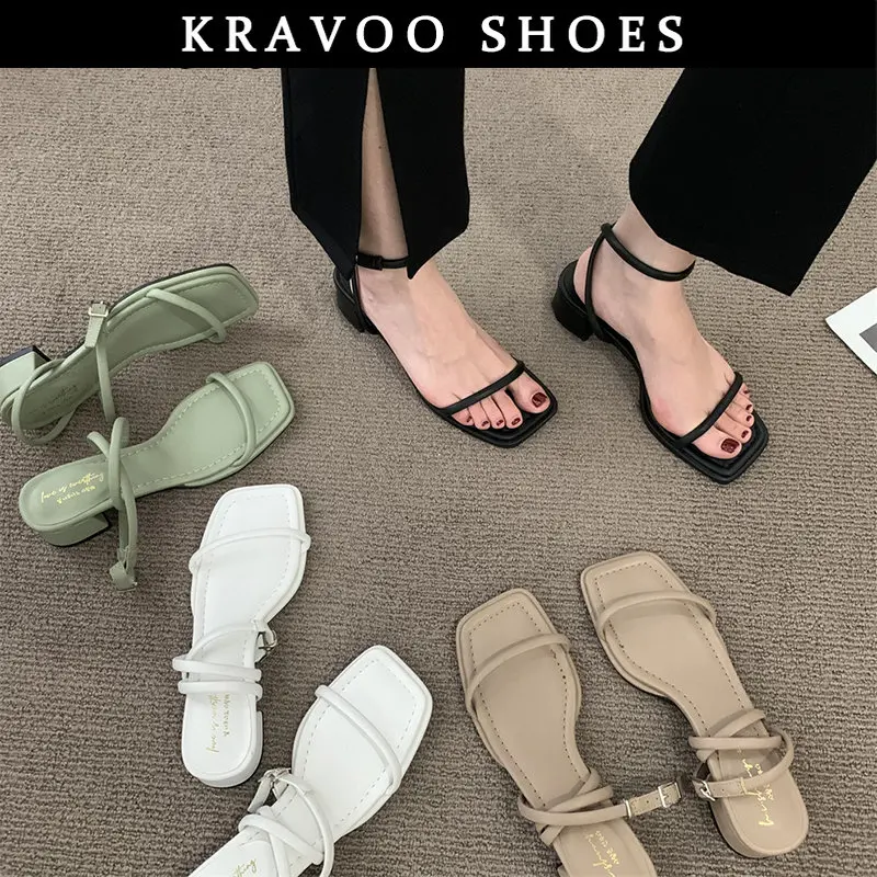 

KRAVOO 2023 Summer New Narrow Band Women Sandal Shoes Fashion Thick Heel Ladies Elegant Rome Open Toe Sandalias Dress Pumps