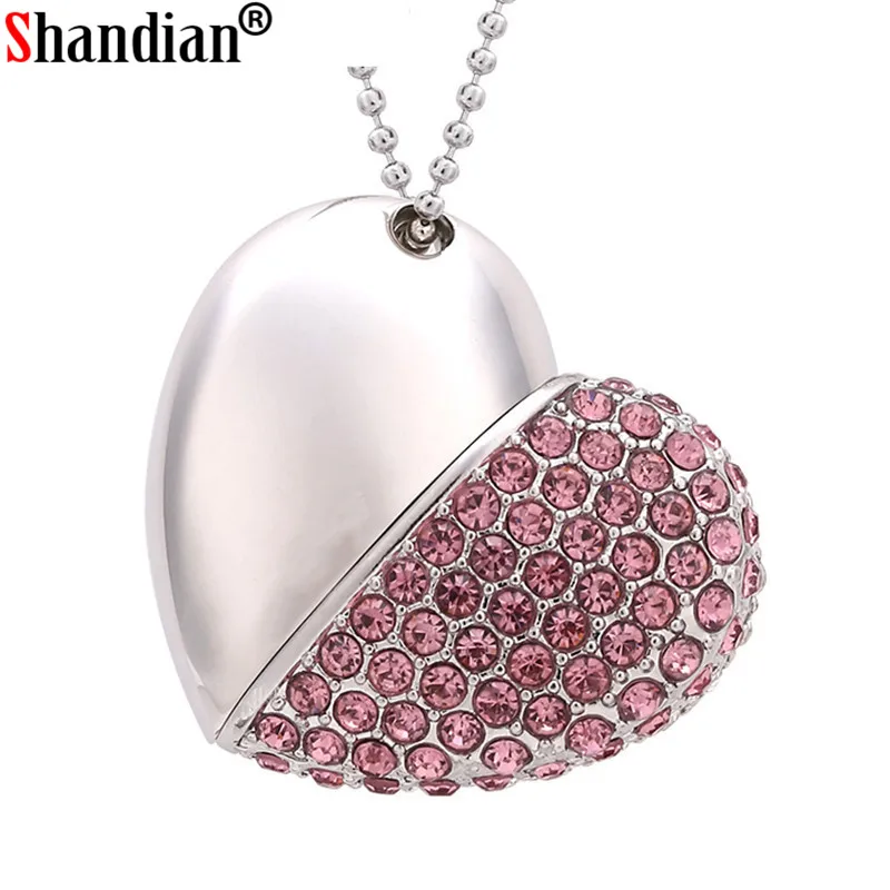 Металлическое ожерелье флеш-диск USB 2 0 4 ГБ 8 16 32 64 128 флеш-накопитель Love Heart