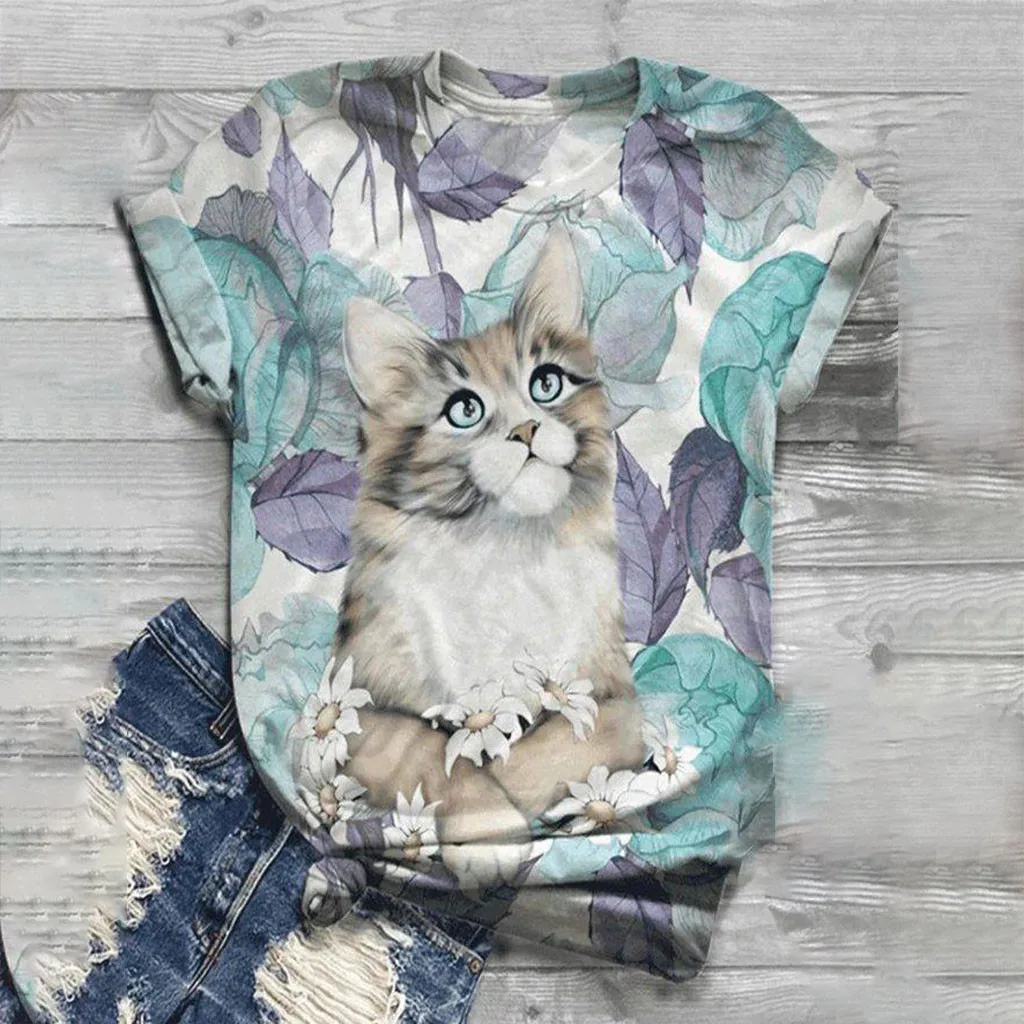 

Women Short Sleeve 3D Animal Printed O-Neck Tops Tee T-Shirt Blouse