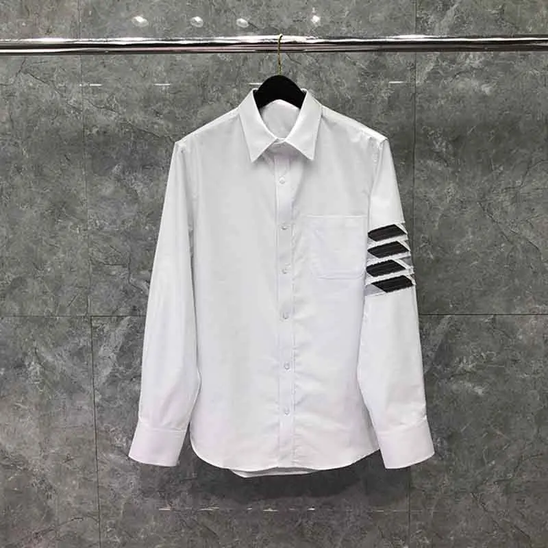 TB THOM Men's Shirt White Top Fashion Camouflage 4-Bar White Stripe Casual Oxford Cotton Long Sleeve High Quality Women's Shirts