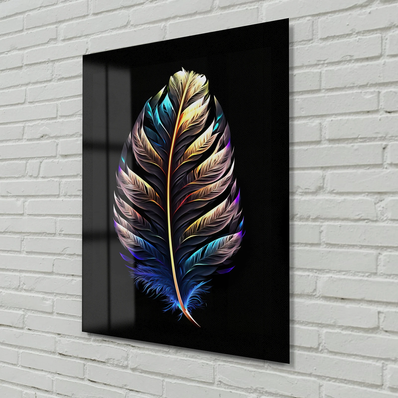 

40X60cm Colorful Feather Minimalist Frameless Tempered Glass Art Bedroom, Living Room, Sofa Backrest, Wall Decoration Painting