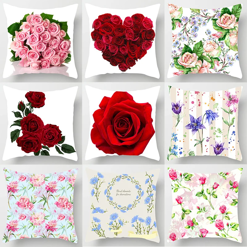 

Декоративные красные и розовые наволочки для подушек, короткие плюшевые бархатные красивые цветы, плотные наволочки для диванных подушек, чехол для диванных подушек