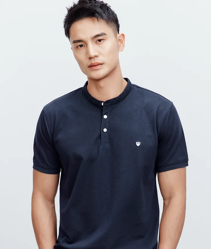 

W3936-мужская летняя простая однотонная трендовая футболка с вышивкой, мужская рубашка-поло с воротником-стойкой и короткими рукавами. J7414