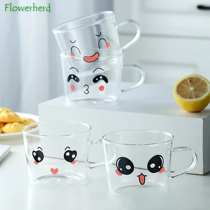 

Glass Cute Expression Cup Creative Milk Cup Pot Belly Gift Glass Water Cup Cute Coffee Mug Juice Cup Drinking Glasses