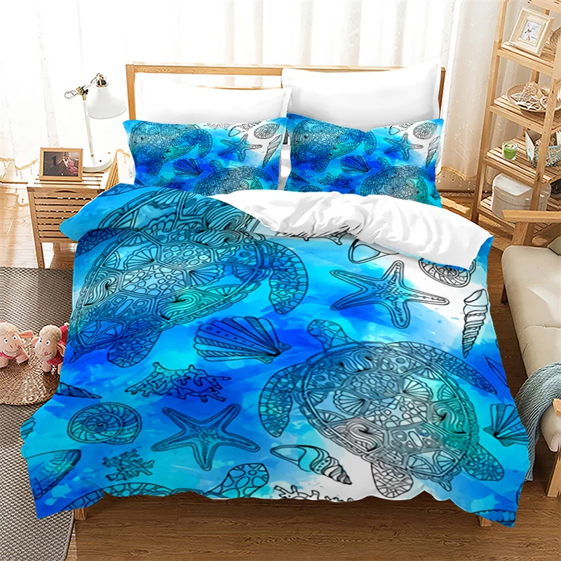 

Sea Animal Duvet Cover Octopus Turtle Starfish Queen Bedding Set Microfiber Ocean Life Bedding Set King For Kids Boys Girls Teen