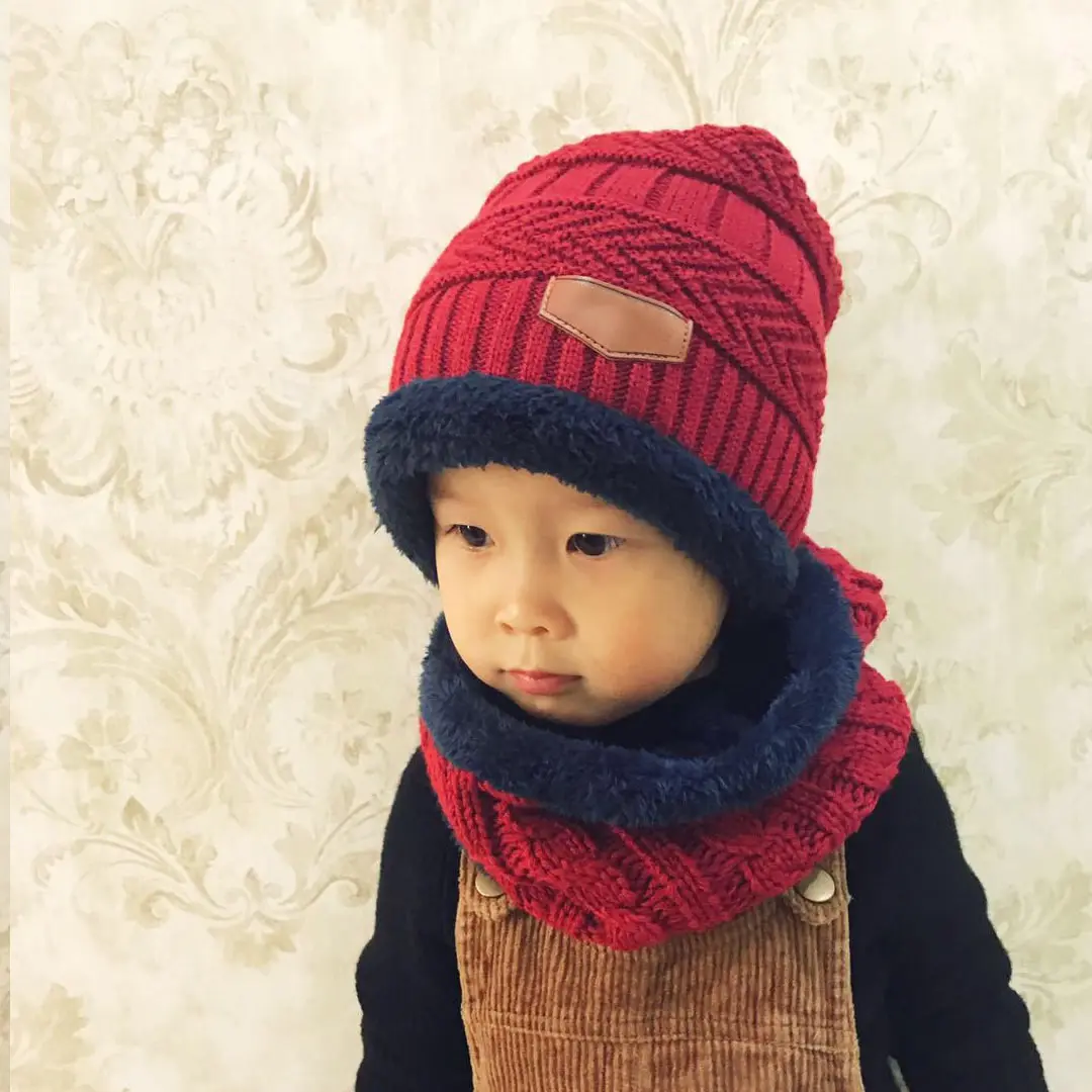 

2 Pcs Set Children Kids Hat Scarf Knitting Warm Thicken Breathable for Winter New Fashion Comfortable Cute Breathable LL@17