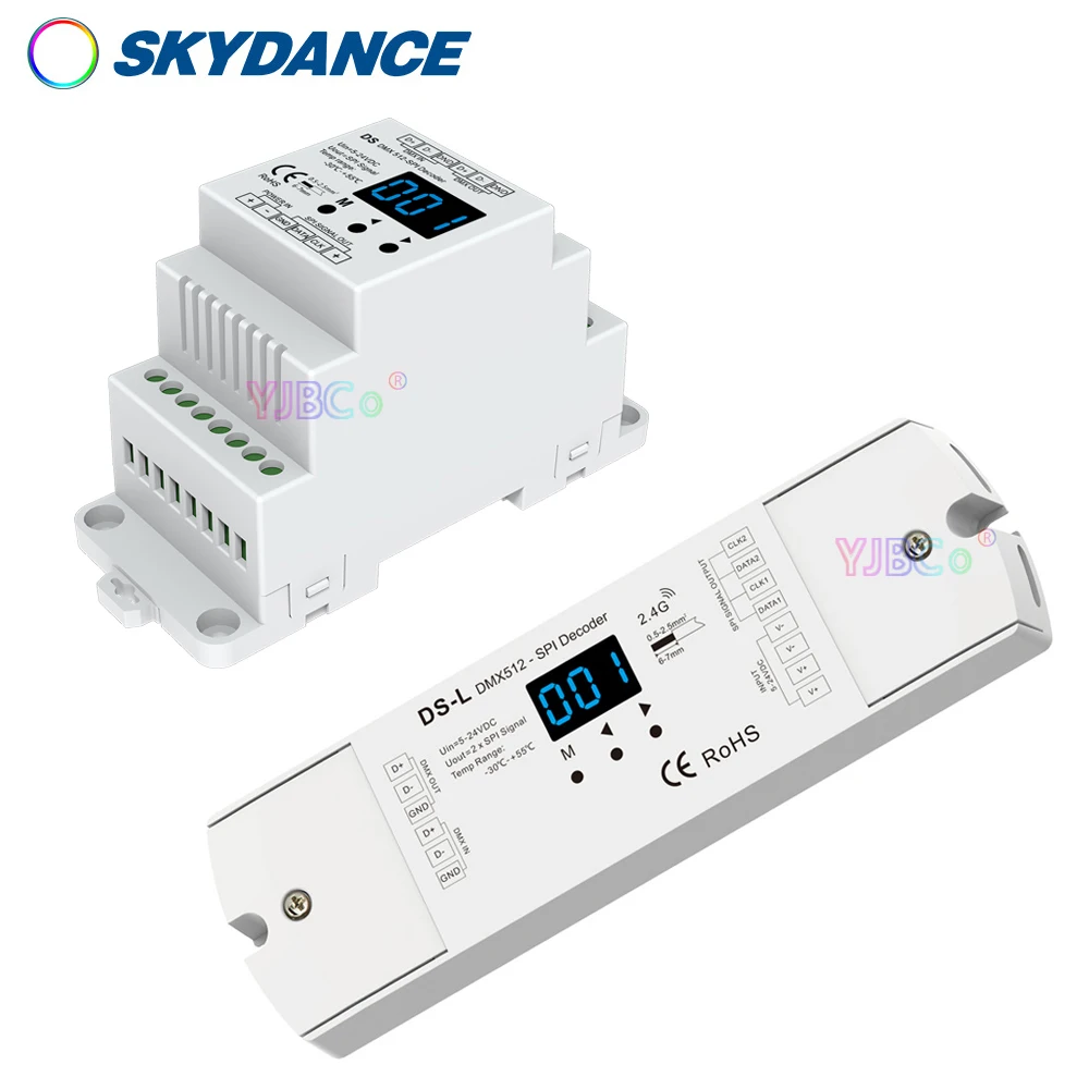 

Skydance DS 5 в-24 в 12 В DMX512 в SPI декодер DMX преобразователь сигнала RGB RGBW IC WS2812 WS2815 фотоэлемент управления 2,4G RF пульт дистанционного управления