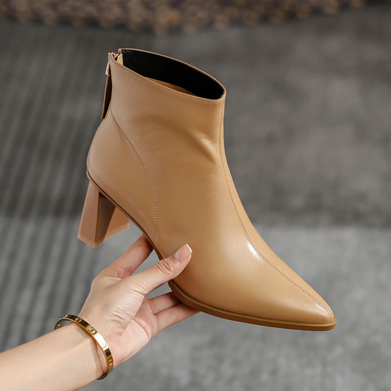 

2022 autumn and winter Women ankle boots natural leather plus size 22-26.5cm Sheepskin back zipper modern boots shoes women