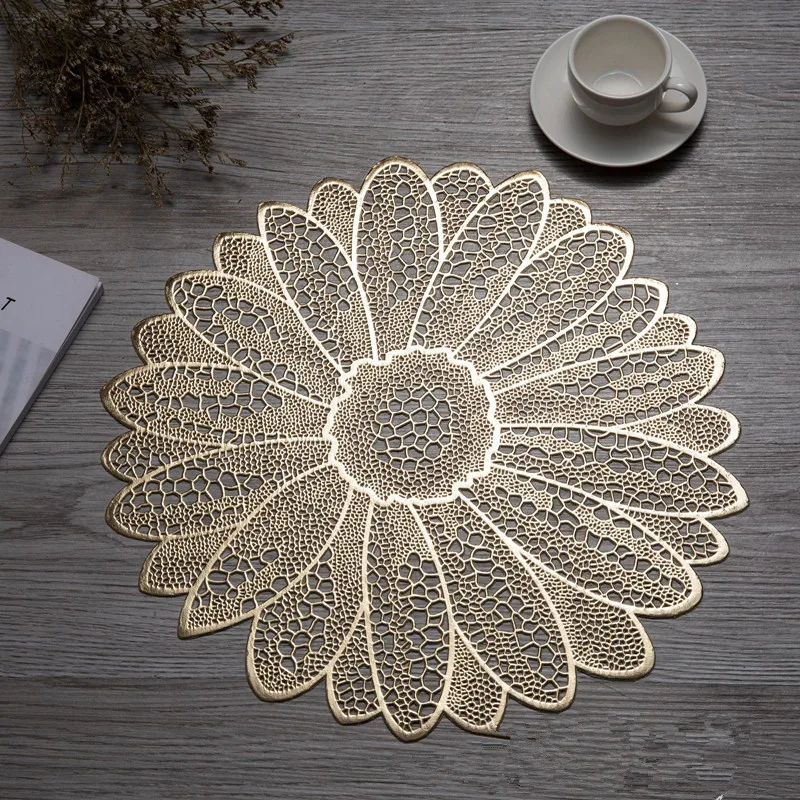 

3Pc Table Mat Placemats Octagonal Hollow Waterproof Non Slip Heat-Insulated Pad Coaster Home Decoration Dinner