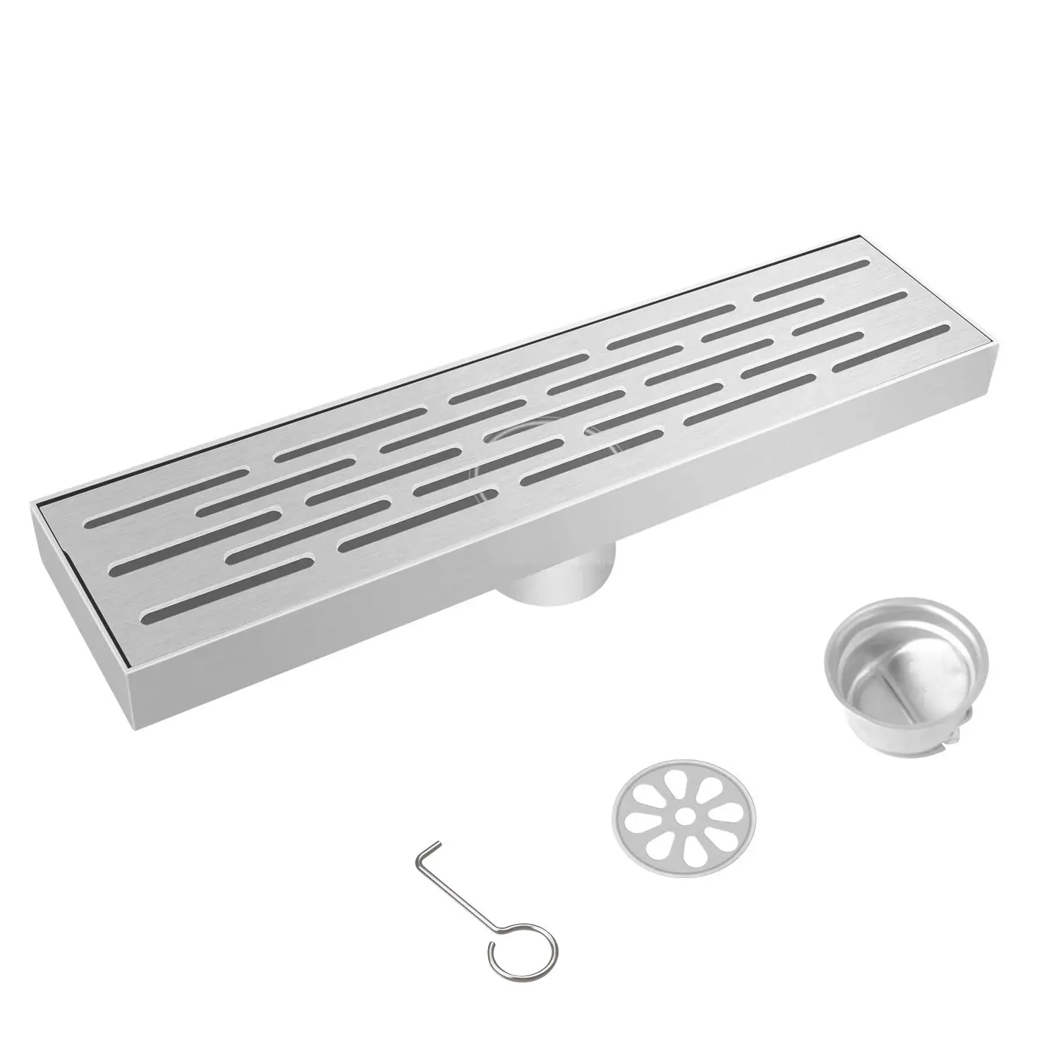 

12 Inch Linear Shower Drain Rectangle Shower Floor Drain Brushed Nickel Stainless Finished Channel Quick Drainage